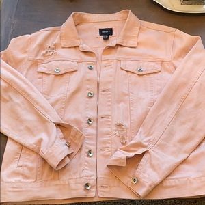 F21 Distressed Pink Denim Jacket